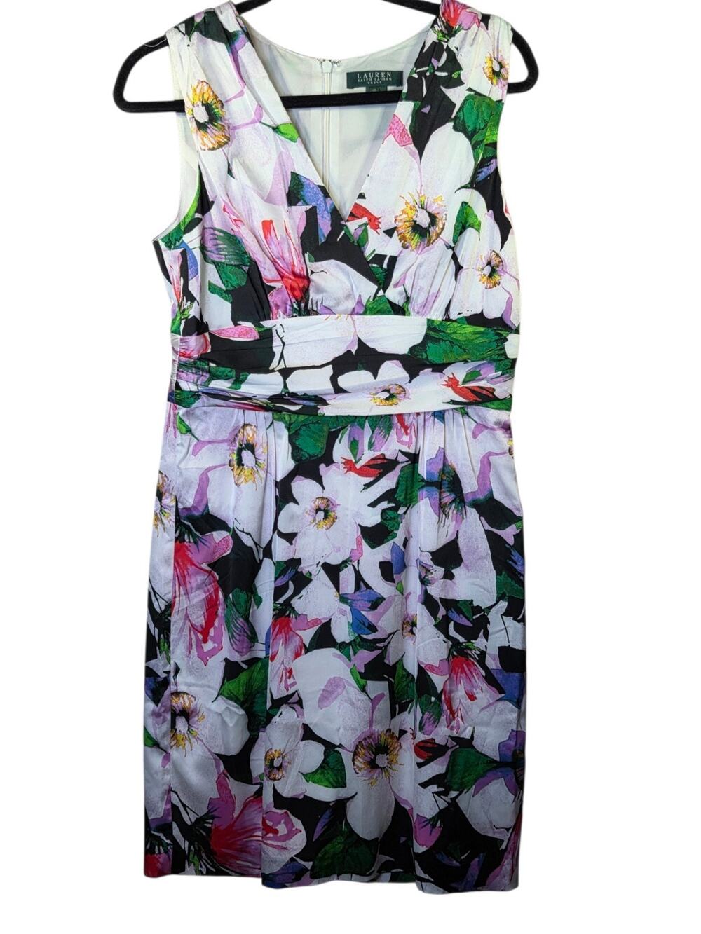 NWT Lauren Ralph Lauren Womens Sleeveless V Neck Floral Dress Size 10 Garden